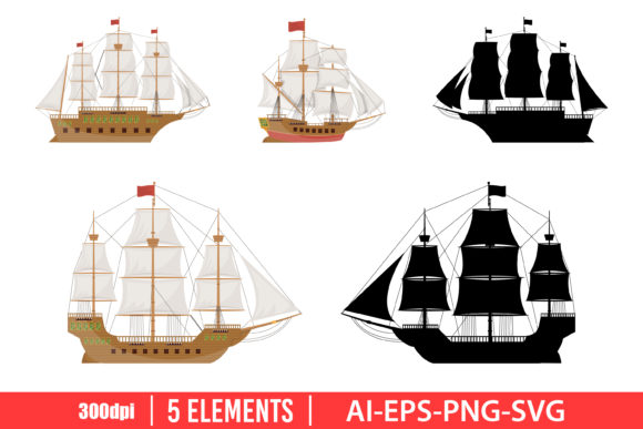 Download Wooden Vintage Ship Clipart Set - Art Collection