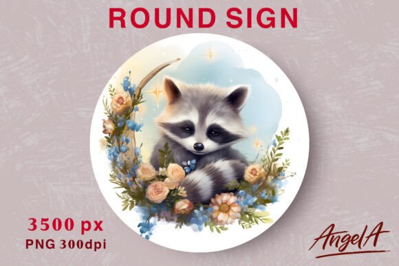 Download Watercolor Kids Wall Art Raccoon Round - Art Collection