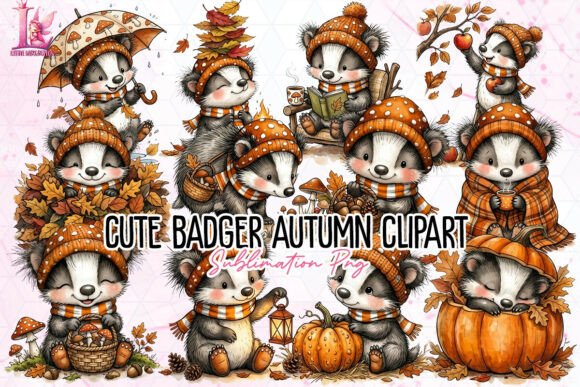 Download Cute Badger Autumn Clipart PNG - Premium Resources