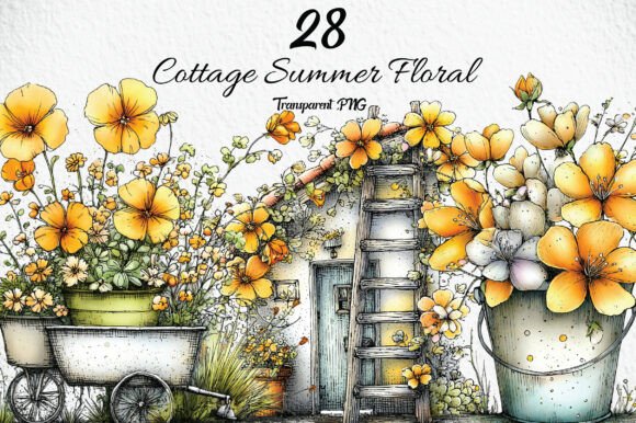 Download Whimsical Cottage Summer Floral Clipart - Summer Collection