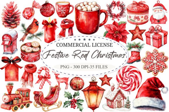 Download Red Christmas Watercolor Clipart - Art Collection