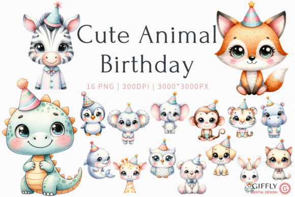 Download Cute Animal Birthday Watercolor Clipart - Art Collection