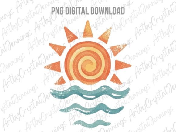 Download Retro Summer Sun and Ocean Waves PNG - Summer Collection