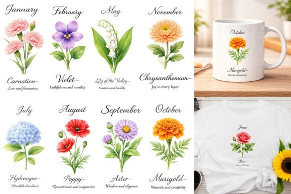Download Watercolor Birth Month Flowers Clipart - Art Collection