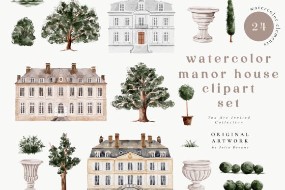 Download Watercolor Manor House Digital Clipart - Art Collection