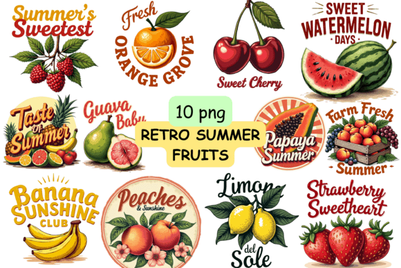 Download Retro Summer Fruits PNG Bundle | Vintage - Summer Collection