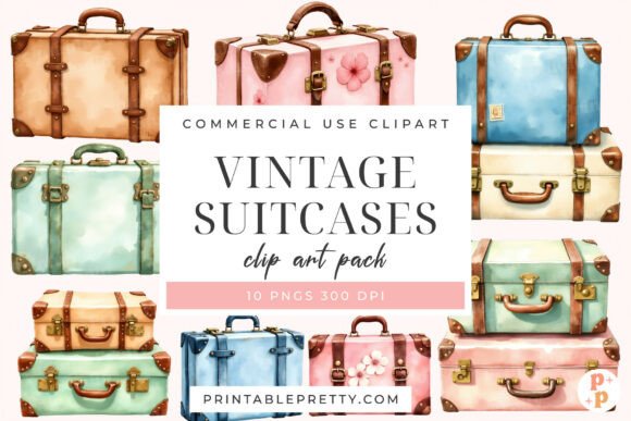 Download Vintage Suitcase Watercolor Clipart PNG - Art Collection