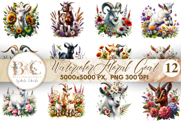 Download Watercolor Floral Goat Clipart Bundle - Art Collection
