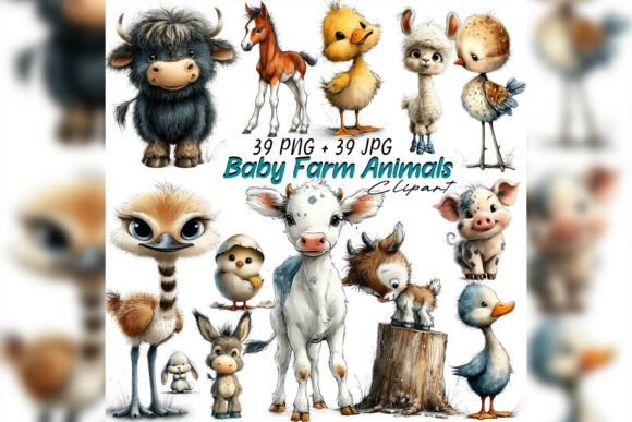 Download Whimsical Baby Farm Animals Clipart Set - Art Collection
