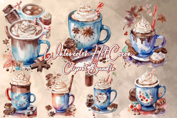 Download Watercolor Hot Cocoa Clipart Bundle - Art Collection