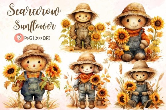 Download Scarecrow Sunflower Watercolor Clipart - Art Collection