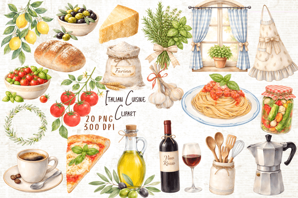 Download Italian Cuisine Clipart Set PNG - Art Collection