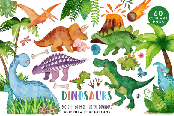 Download Watercolor Dinosaur Clip Art Pack - Art Collection