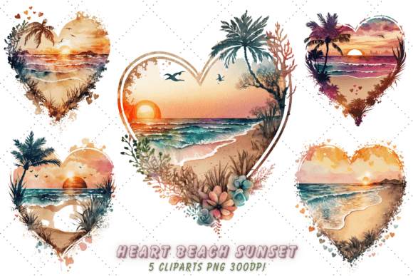 Download Heart Beach Sunset Watercolor Clipart - Art Collection