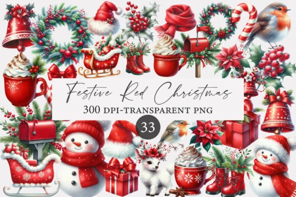 Download Festive Red Christmas Watercolor Clipart - Art Collection