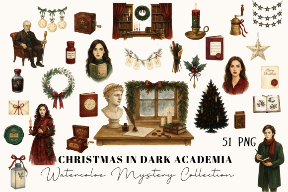 Download Dark Academia Christmas Clipart Set - Art Collection