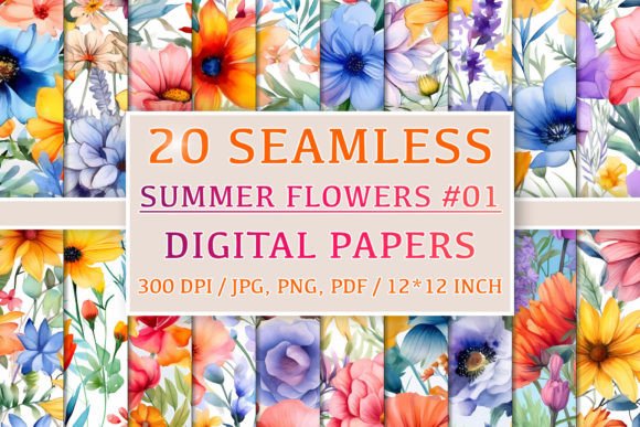Download 20 Seamless Summer Flower Patterns #1 - Summer Collection
