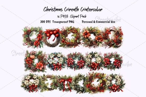 Download Christmas Wreath Watercolor Clipart PNG - Art Collection