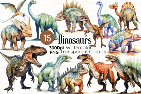 Download Dinosaur Watercolor Cliparts Bundle - Art Collection