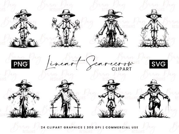 Download Line Art Scarecrow Clipart Bundle - Art Collection