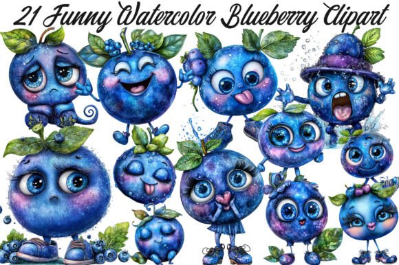 Download Funny Watercolor Blueberry Clipart - Art Collection