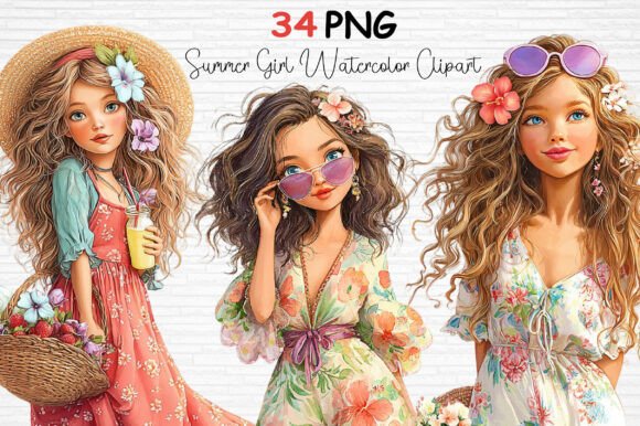 Download Summer Girl Watercolor Clipart PNG - Summer Collection
