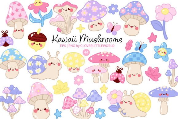 Download Cute Whimsical Mushroom Garden Clipart - Art Collection