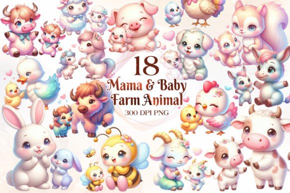 Download Mom and Baby Farm Animal Clipart Bundle - Art Collection