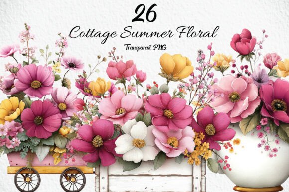 Download Whimsical Cottage Summer Floral Clipart - Summer Collection