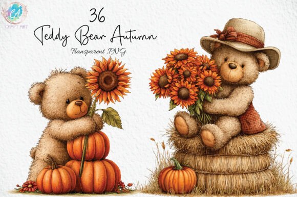 Download Whimsical Teddy Bear Autumn Clipart - Premium Bundle