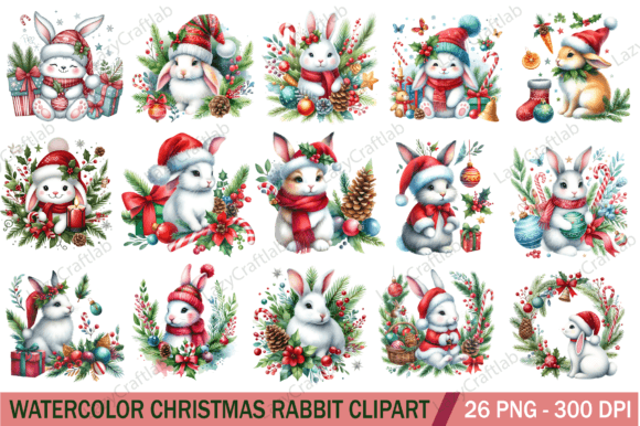 Download Watercolor Christmas Rabbit Clipart PNG - Art Collection