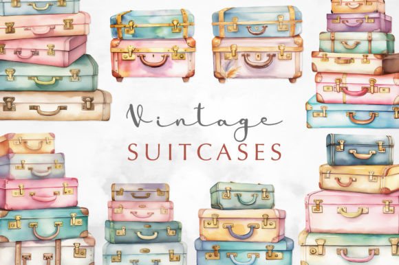 Download Retro Suitcases Clip Art No. 2 - Art Collection
